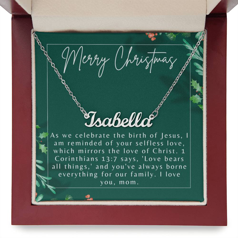 Personalised Name Necklace For Mom ~1 Corinthians 13:7~ (Horizontal)