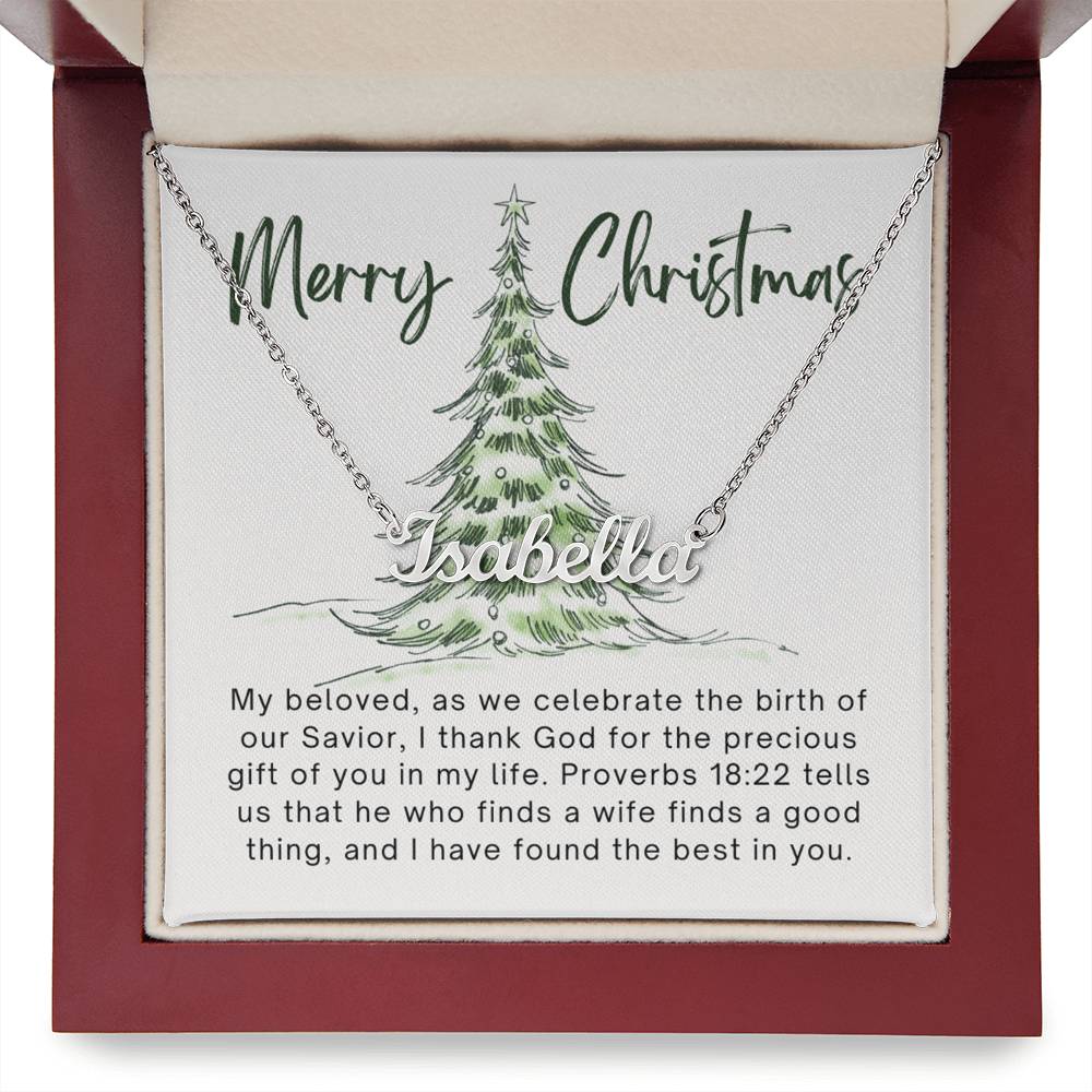 Personalised Name Necklace For Wife ~Proverbs 18:22~ (Horizontal)