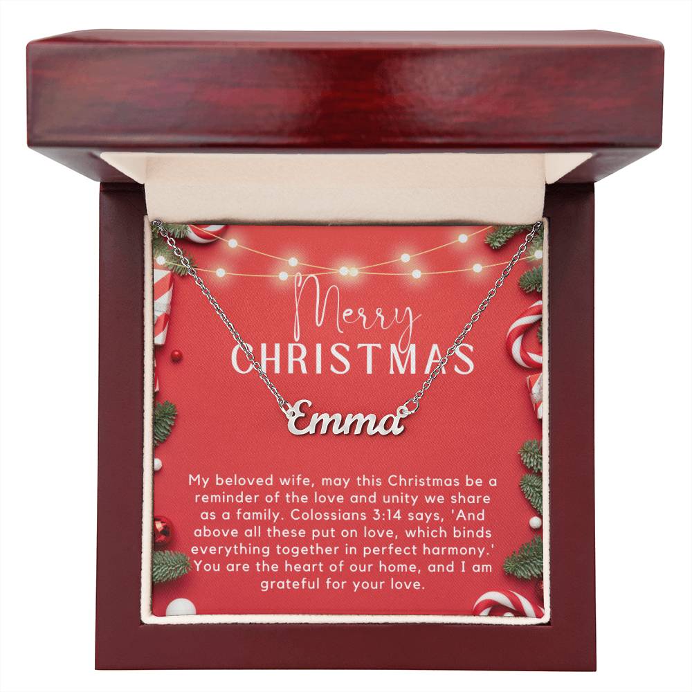 Personalised Name Necklace For Wife ~Colossians 3:14~ (Horizontal)