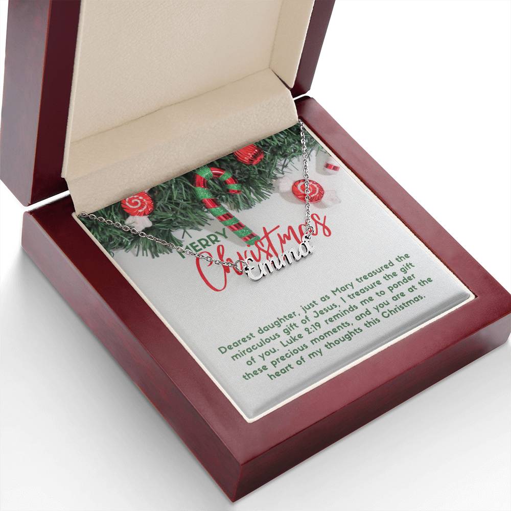 Personalised Name Necklace For Daughter ~Luke 2:19~ (Horizontal)