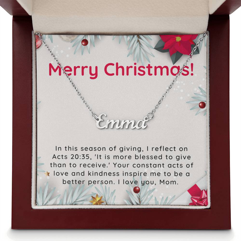 Personalised Name Necklace For Mom ~Acts 20:35~ (Horizontal)