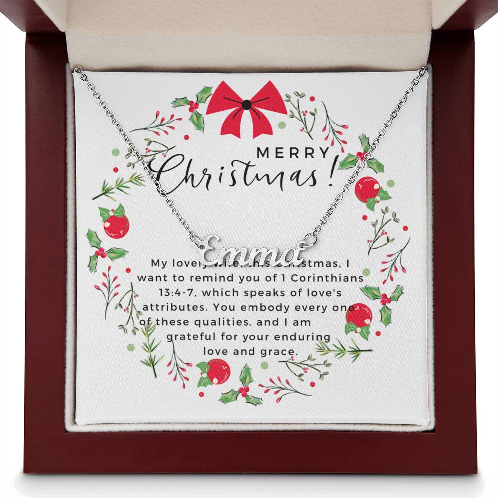 Personalised Name Necklace For Wife ~1 Corinthians 13:4-7~ (Horizontal)