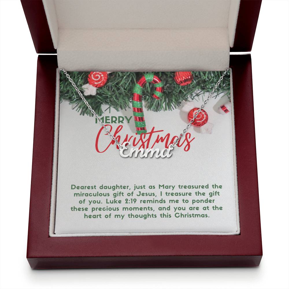 Personalised Name Necklace For Daughter ~Luke 2:19~ (Horizontal)