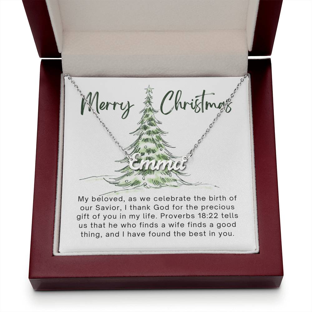 Personalised Name Necklace For Wife ~Proverbs 18:22~ (Horizontal)