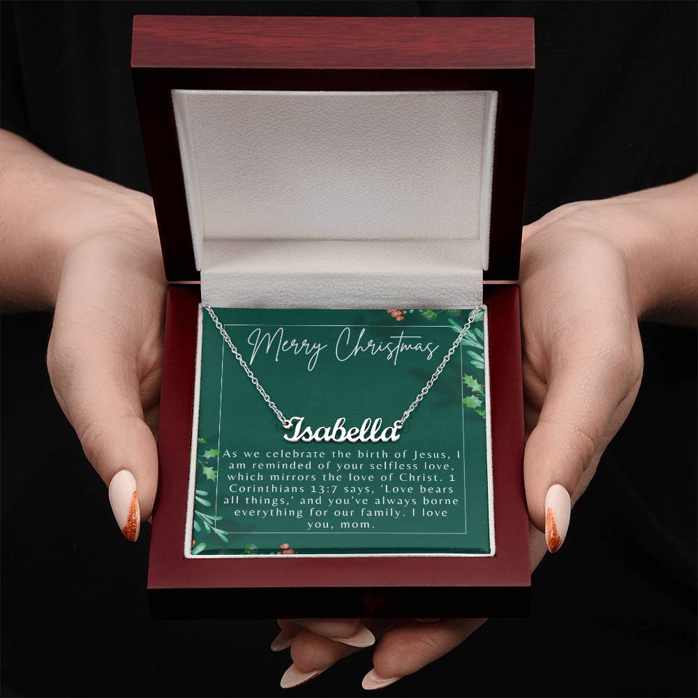 Personalised Name Necklace For Mom ~1 Corinthians 13:7~ (Horizontal)