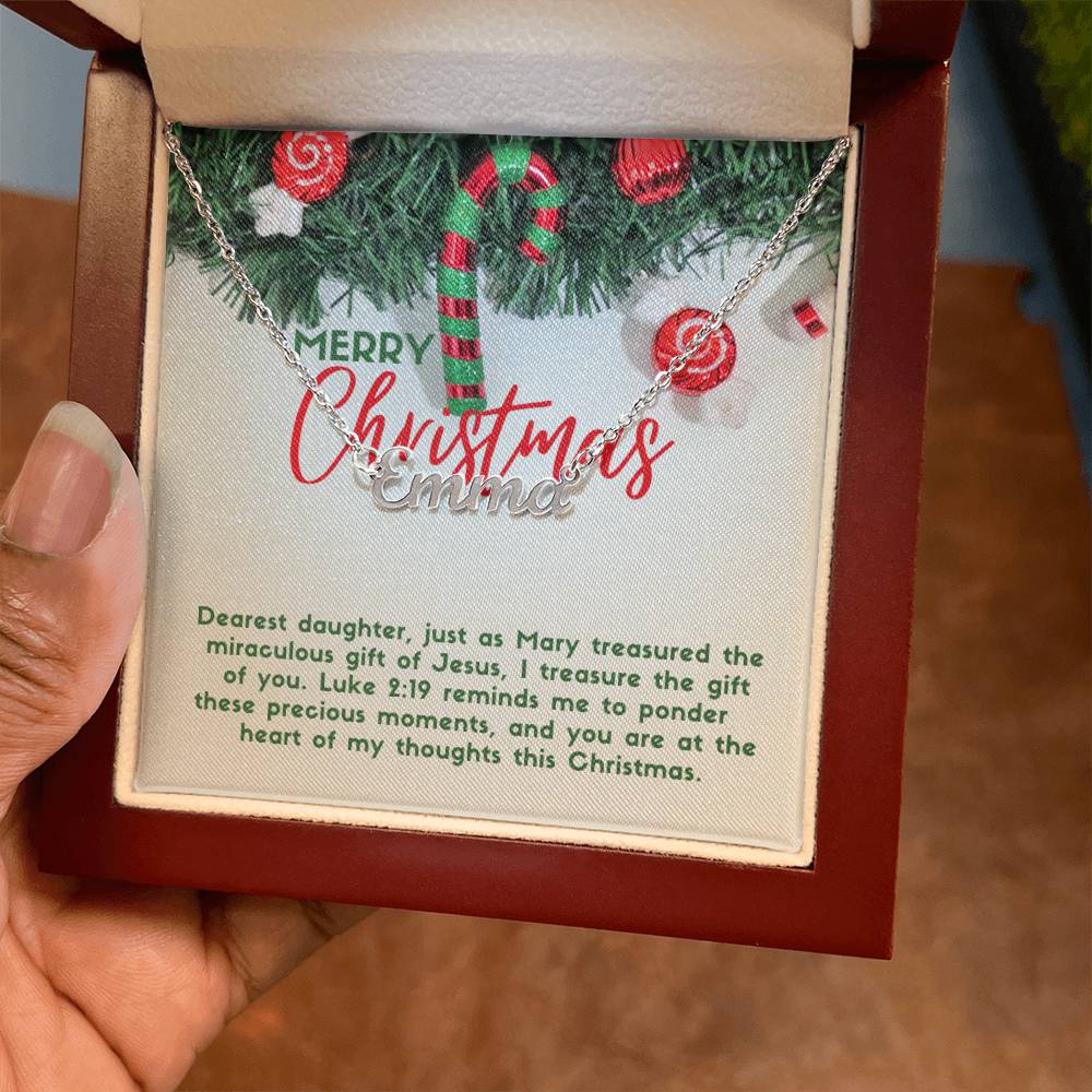 Personalised Name Necklace For Daughter ~Luke 2:19~ (Horizontal)