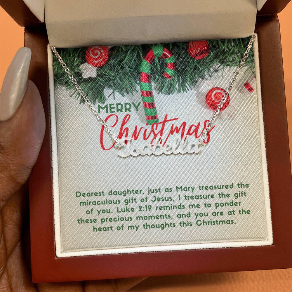 Personalised Name Necklace For Daughter ~Luke 2:19~ (Horizontal)