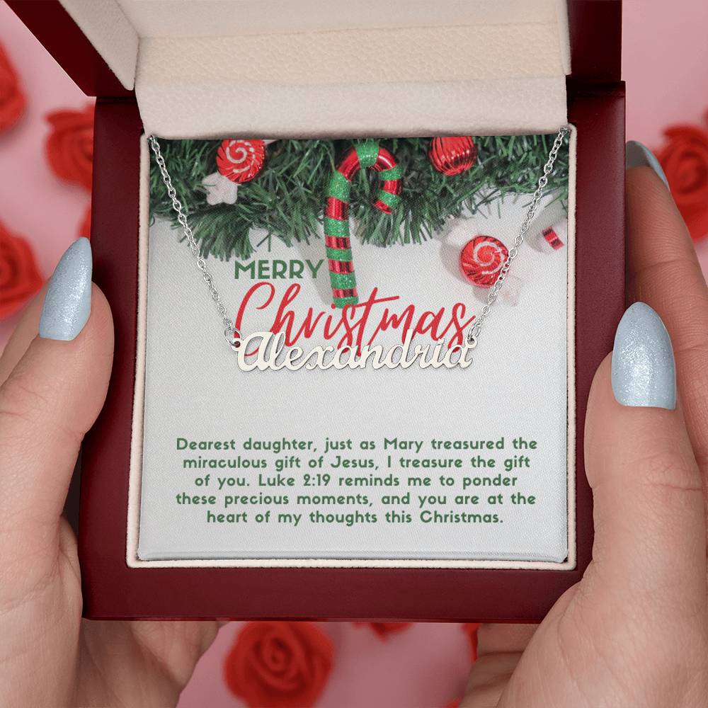 Personalised Name Necklace For Daughter ~Luke 2:19~ (Horizontal)