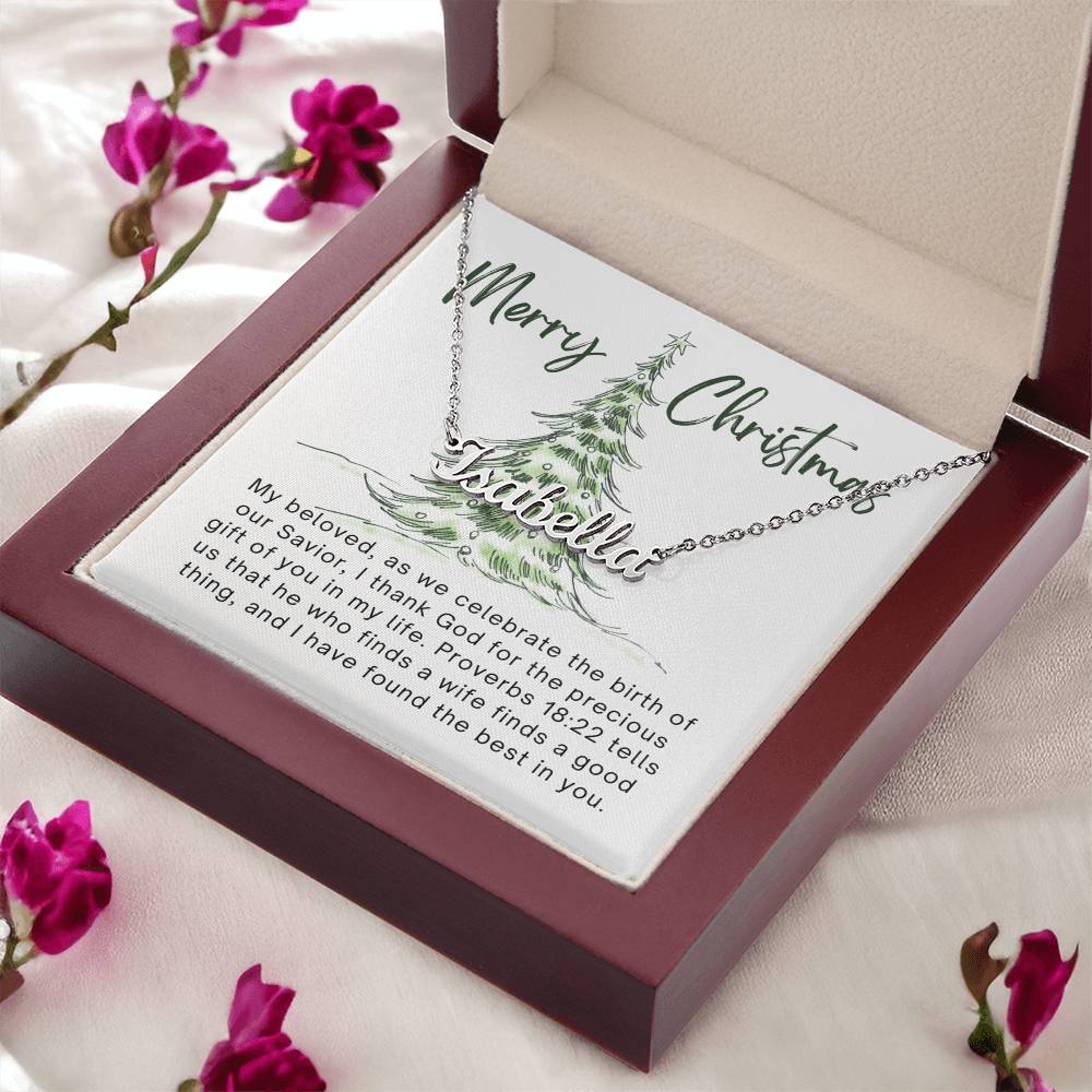 Personalised Name Necklace For Wife ~Proverbs 18:22~ (Horizontal)