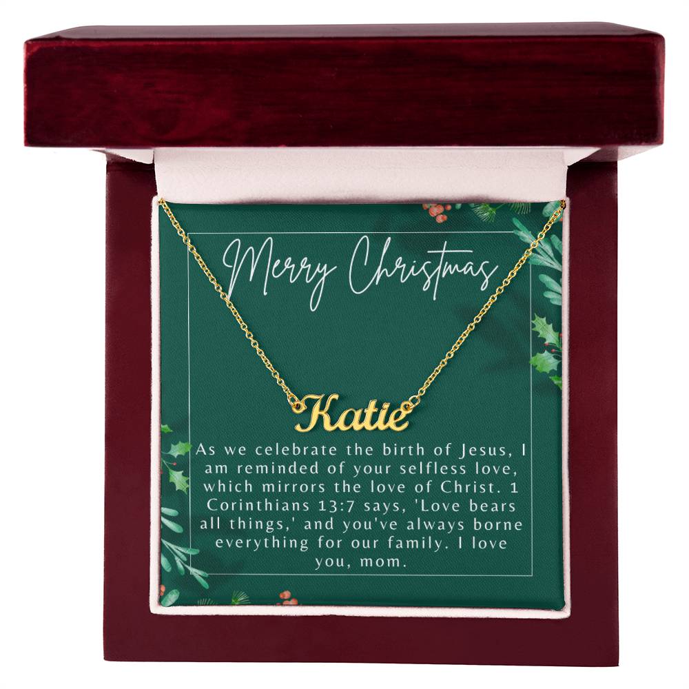 Personalised Name Necklace For Mom ~1 Corinthians 13:7~ (Horizontal)