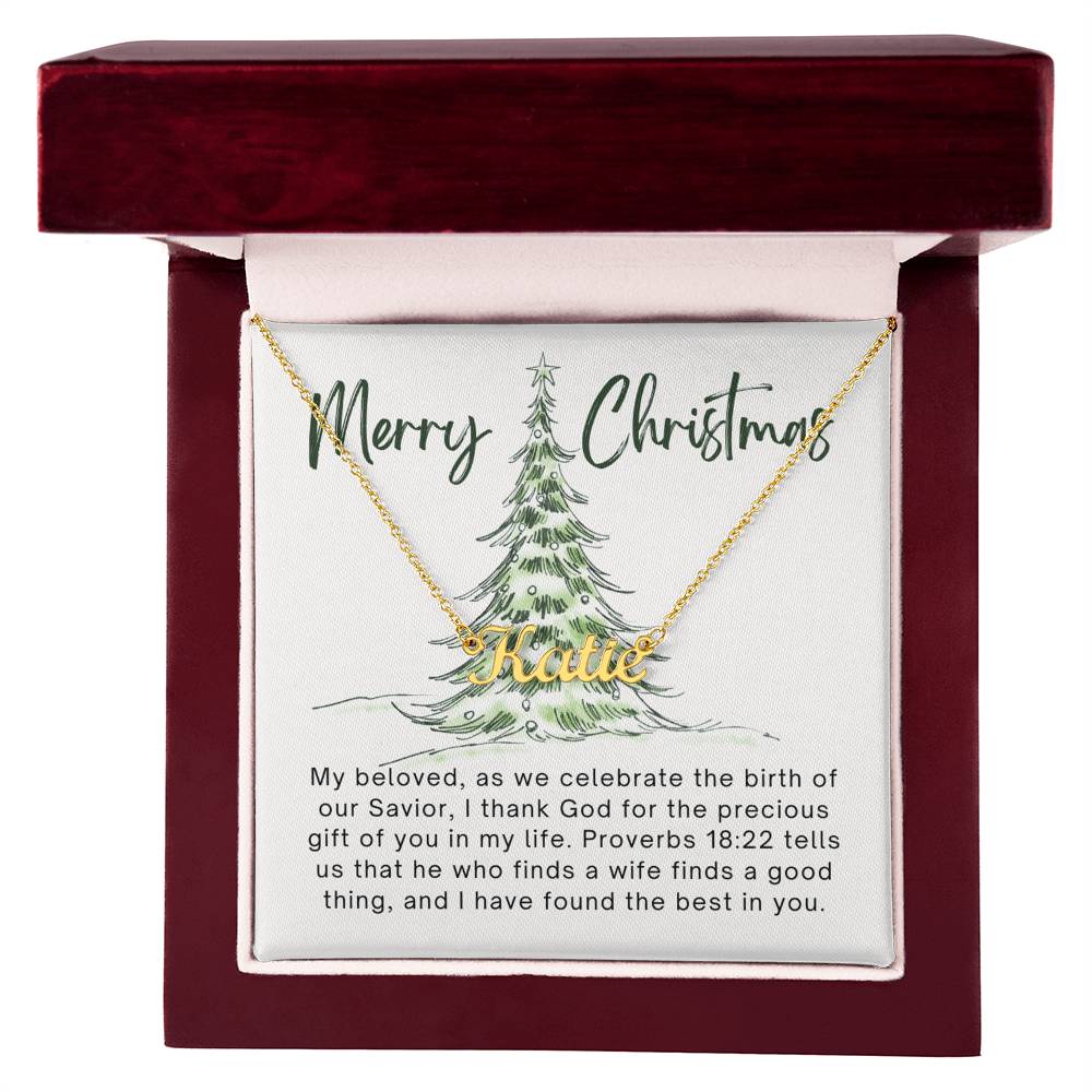 Personalised Name Necklace For Wife ~Proverbs 18:22~ (Horizontal)