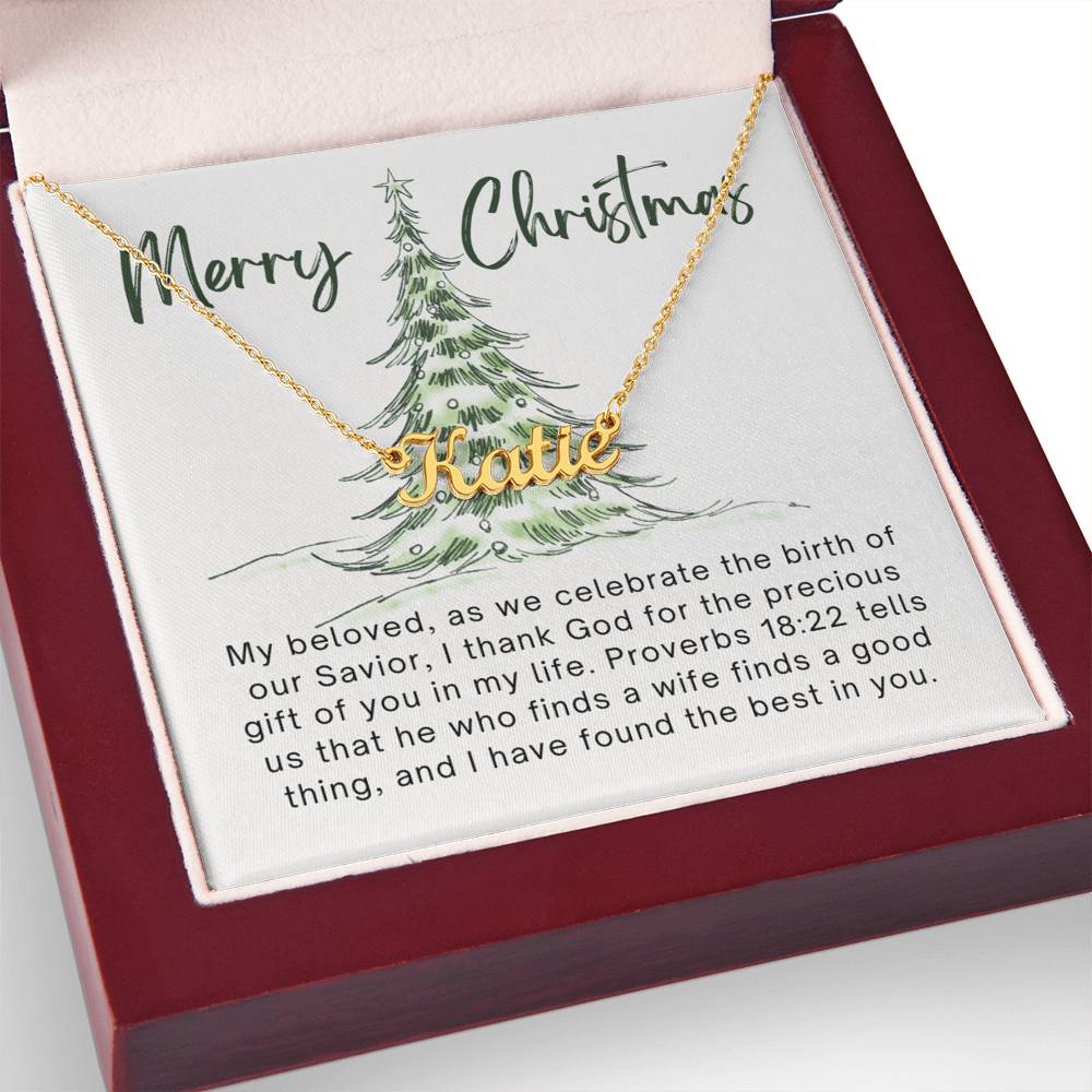 Personalised Name Necklace For Wife ~Proverbs 18:22~ (Horizontal)