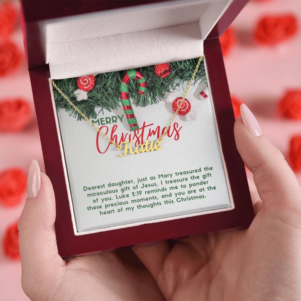 Personalised Name Necklace For Daughter ~Luke 2:19~ (Horizontal)