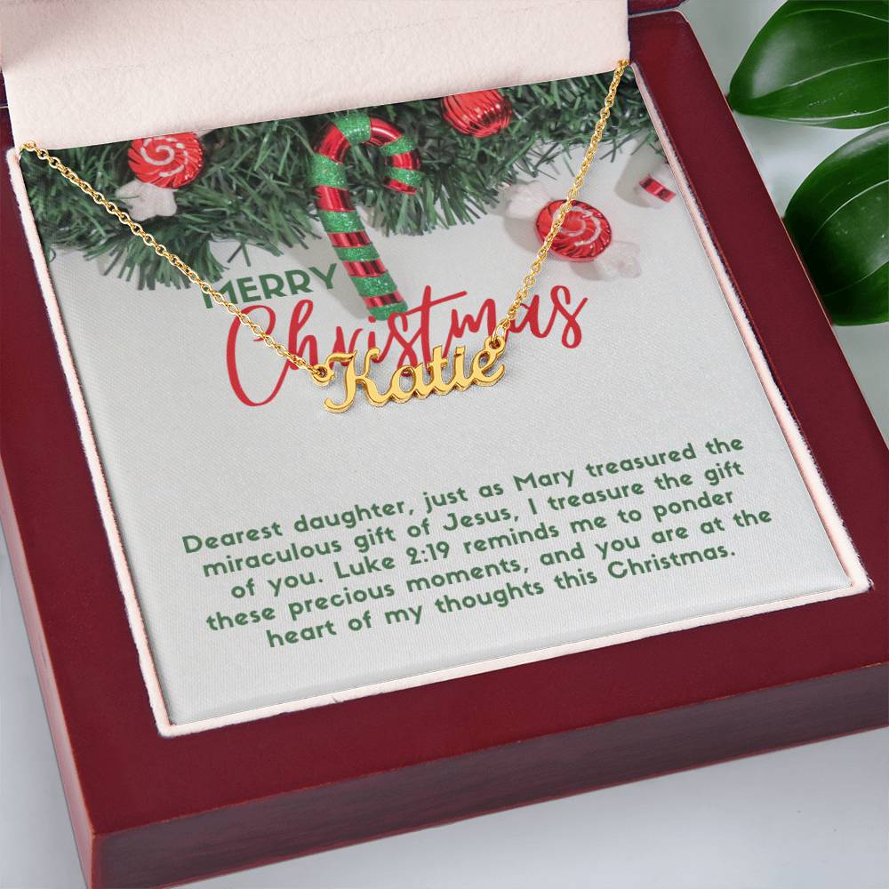 Personalised Name Necklace For Daughter ~Luke 2:19~ (Horizontal)