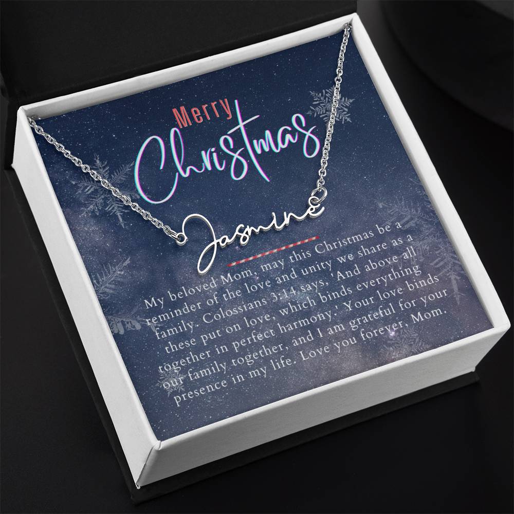Personalised Name Necklace For Mom ~Colossians 3:14~ (Signature Font)