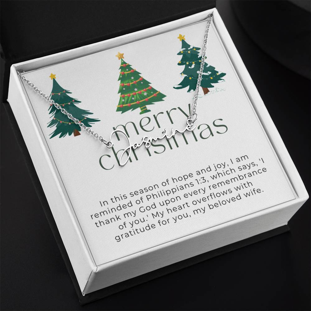 Personalised Name Necklace For Wife ~Philippians 1:3~ (Signature Font)