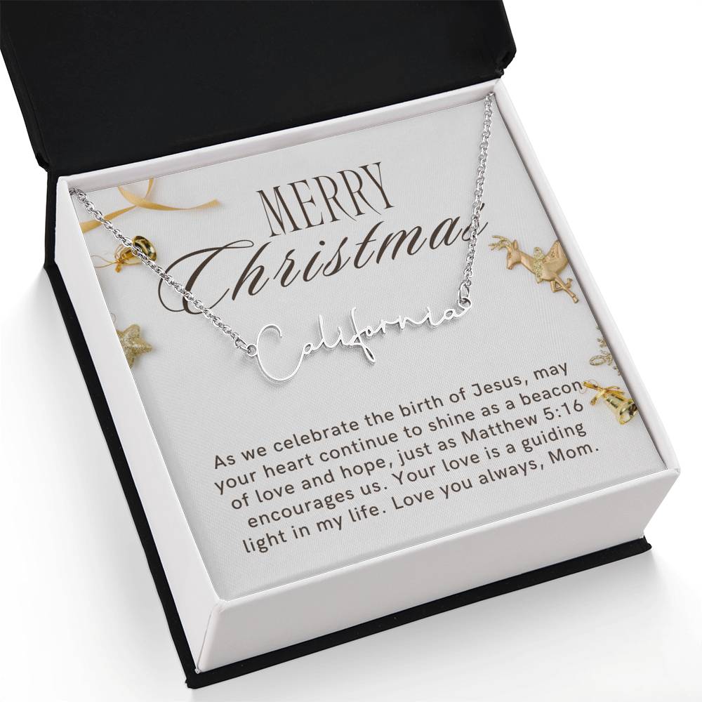 Personalised Name Necklace For Mom ~Matthew 5:16~ (Signature Font)