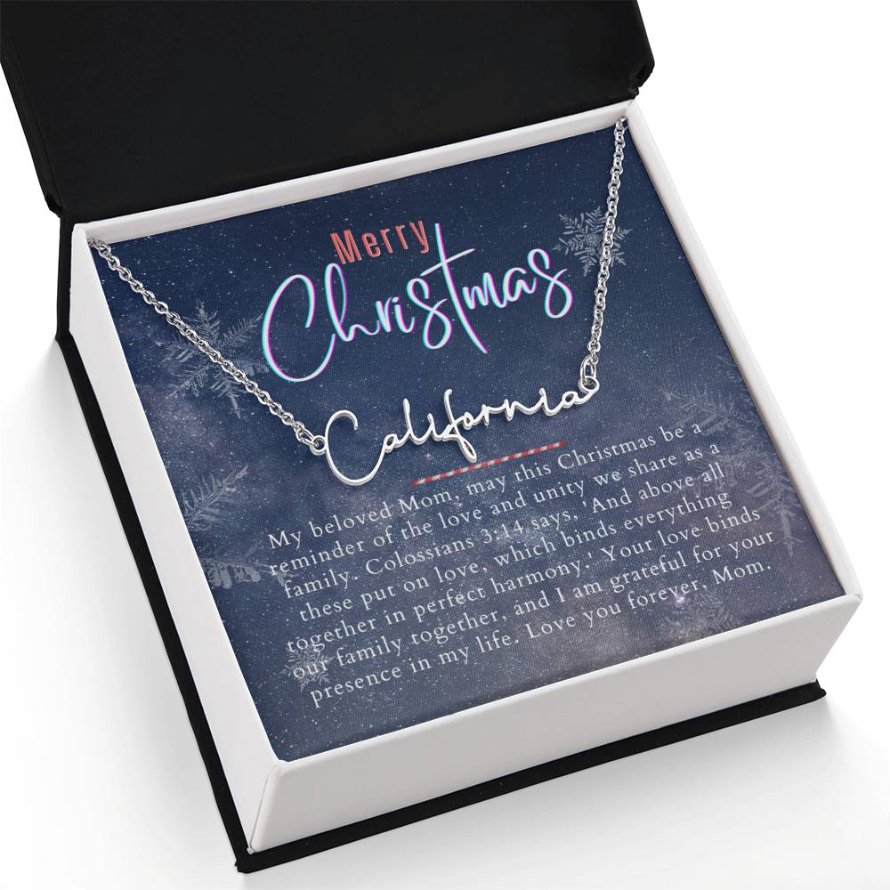 Personalised Name Necklace For Mom ~Colossians 3:14~ (Signature Font)