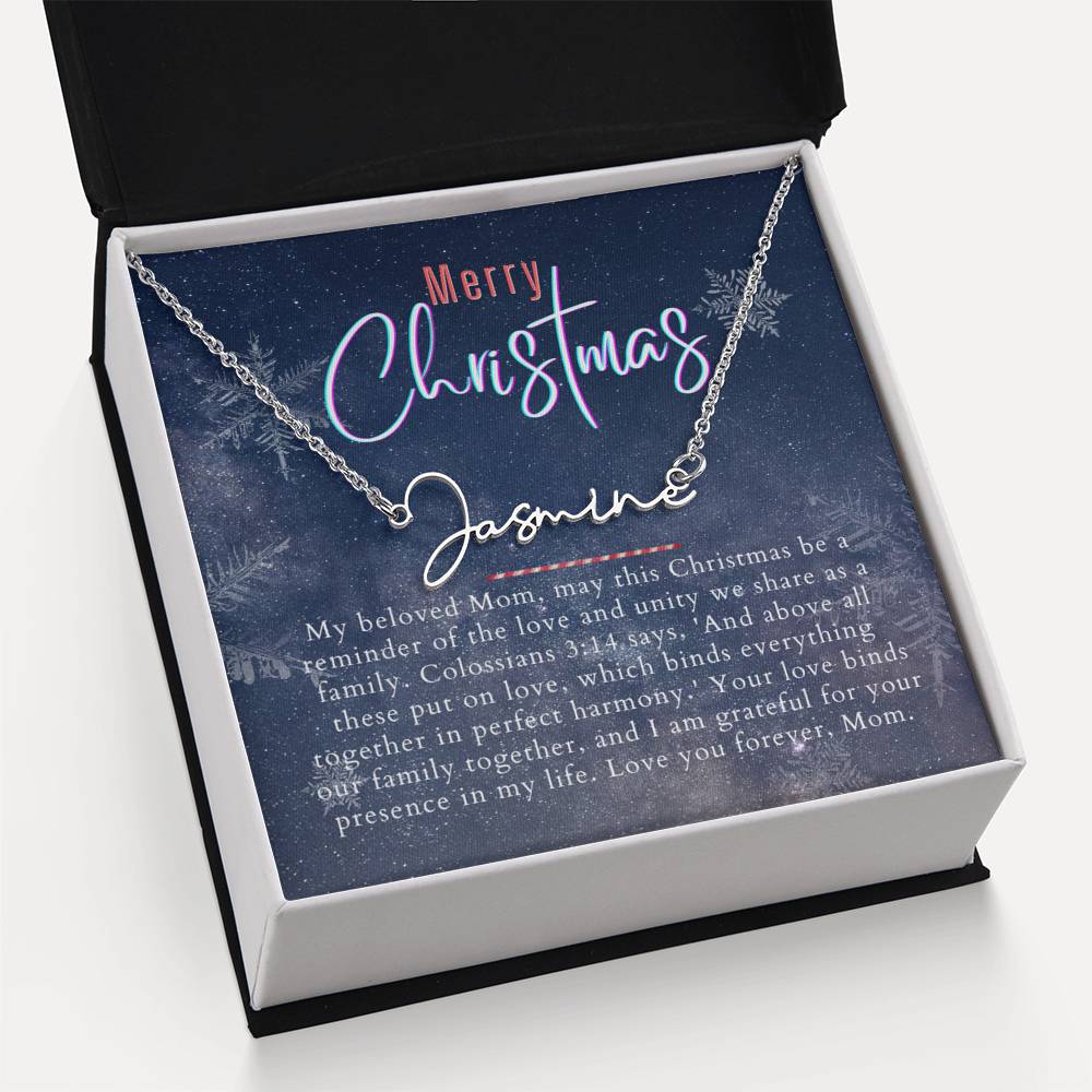 Personalised Name Necklace For Mom ~Colossians 3:14~ (Signature Font)