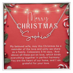 Personalised Name Necklace For Wife ~Colossians 3:14~ (Signature Font)