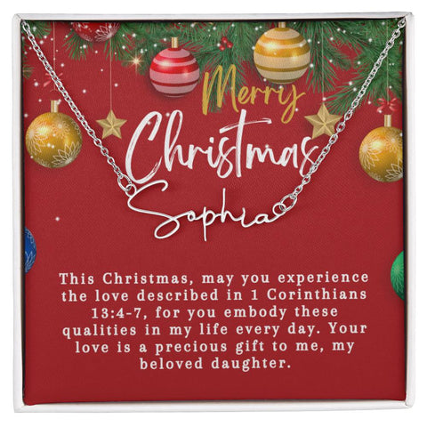 Personalised Name Necklace For Daughter ~1 Corinthians 13:4-7~ (Signature Font)