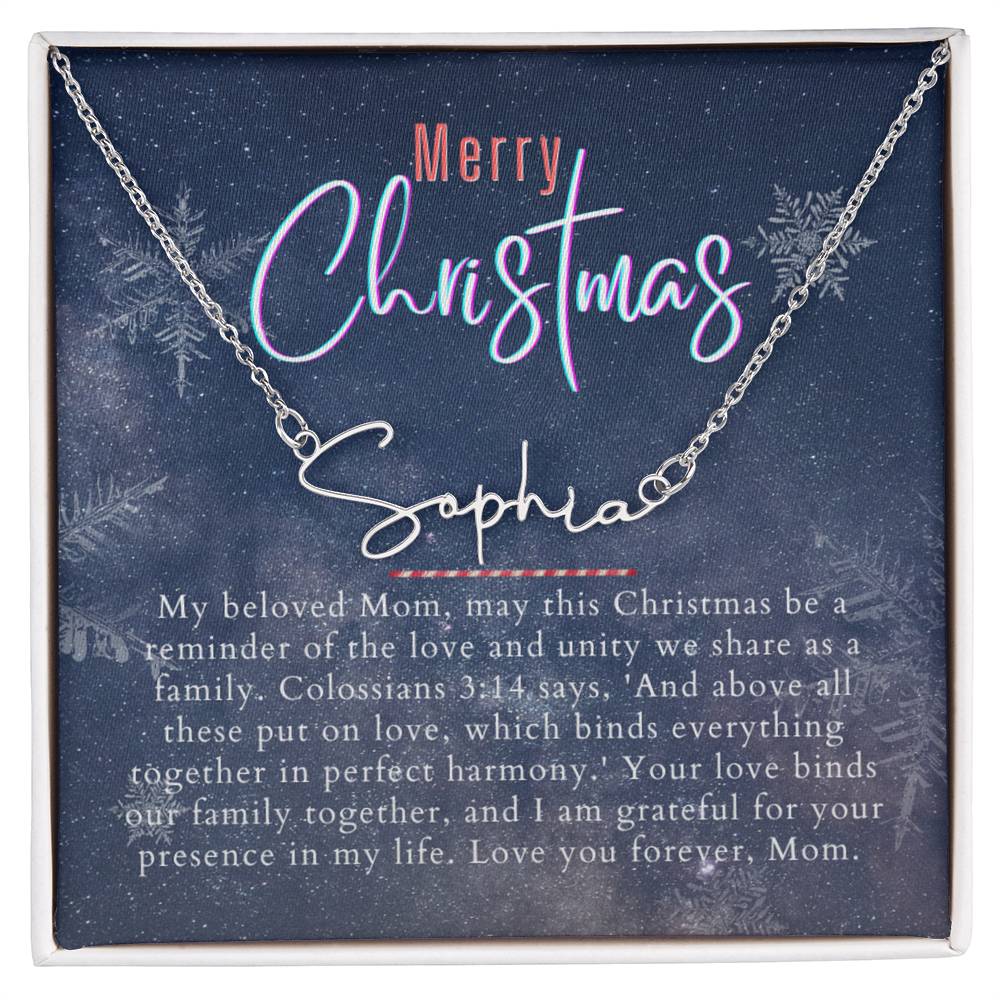 Personalised Name Necklace For Mom ~Colossians 3:14~ (Signature Font)