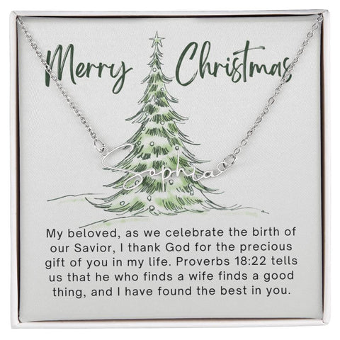 Personalised Name Necklace For Wife ~Proverbs 18:22~ (Signature Font)