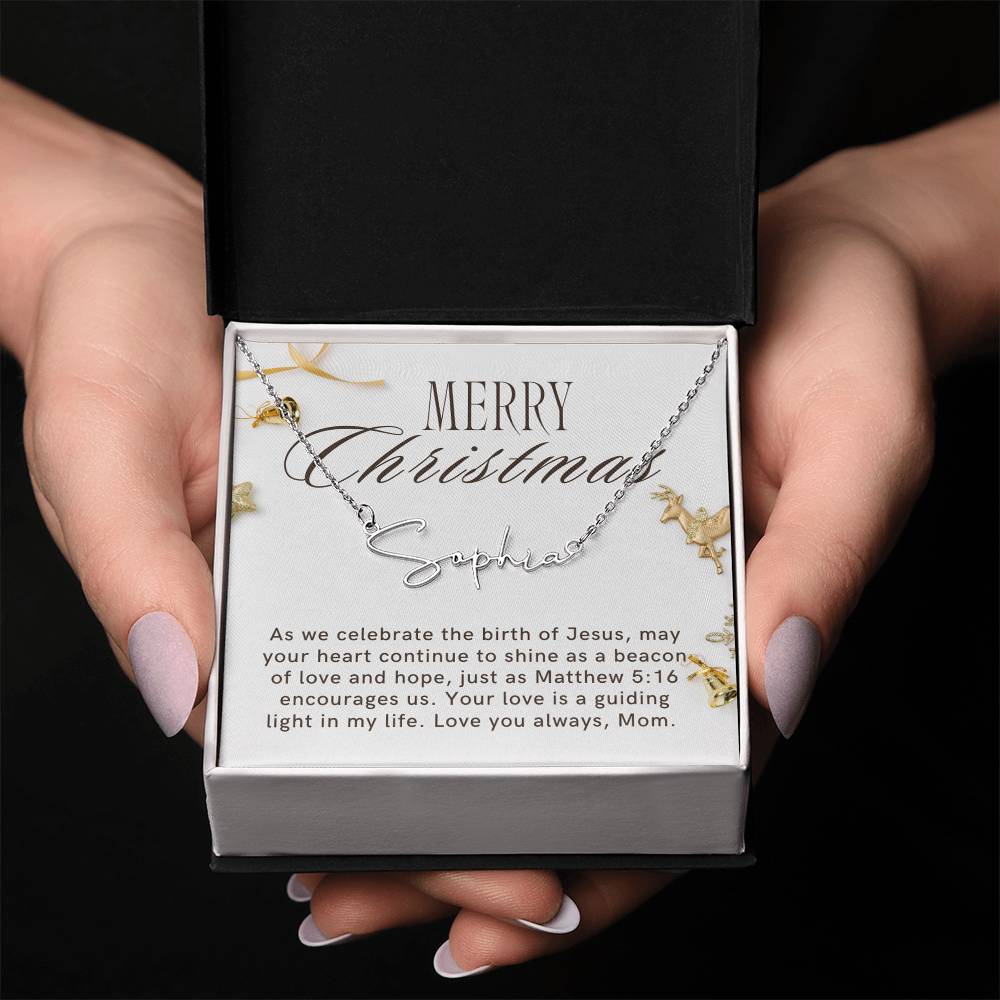 Personalised Name Necklace For Mom ~Matthew 5:16~ (Signature Font)