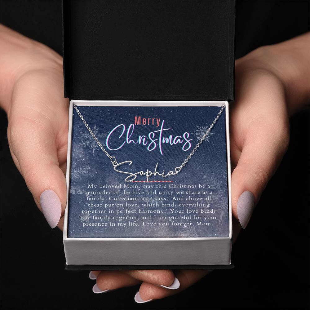Personalised Name Necklace For Mom ~Colossians 3:14~ (Signature Font)