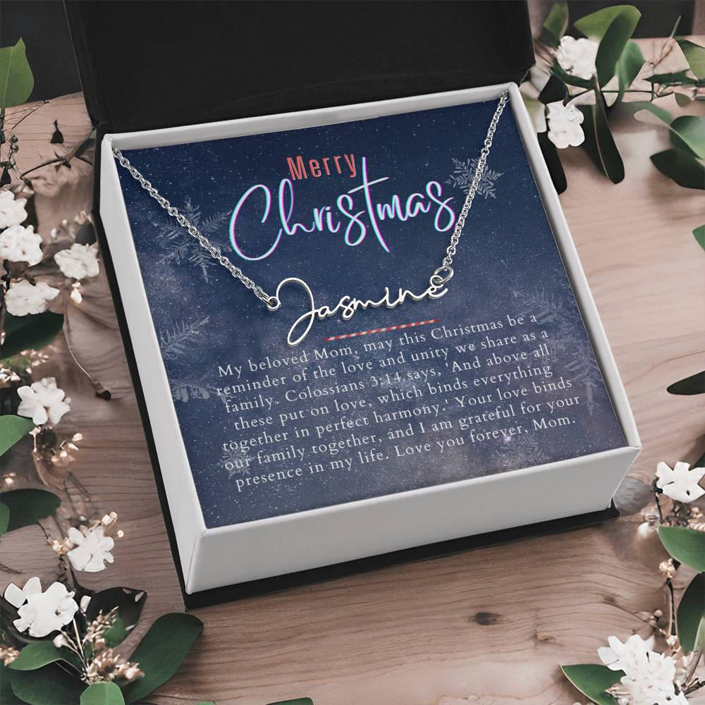Personalised Name Necklace For Mom ~Colossians 3:14~ (Signature Font)