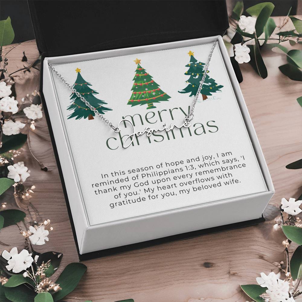 Personalised Name Necklace For Wife ~Philippians 1:3~ (Signature Font)