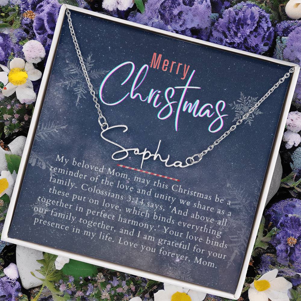 Personalised Name Necklace For Mom ~Colossians 3:14~ (Signature Font)