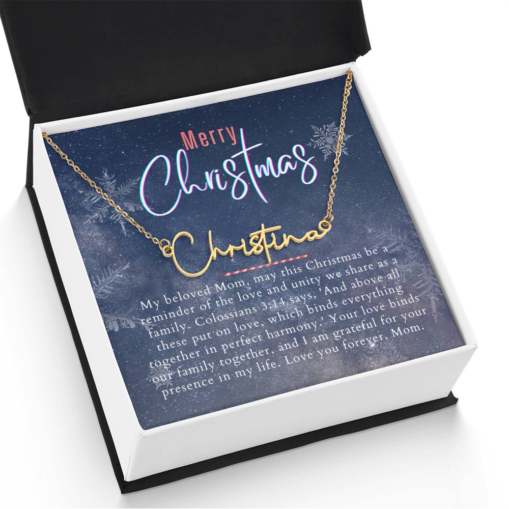 Personalised Name Necklace For Mom ~Colossians 3:14~ (Signature Font)