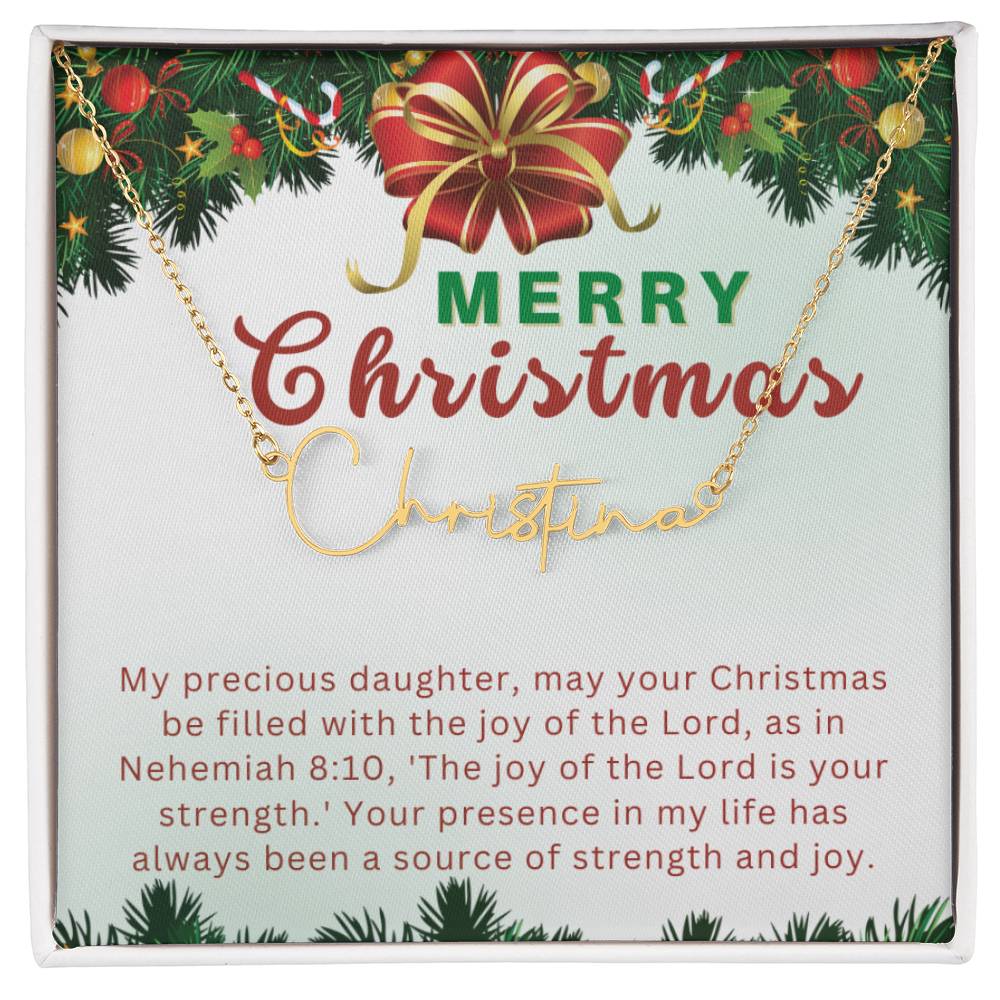 Personalised Name Necklace For Daughter ~Nehemiah 8:10~ (Signature Font)