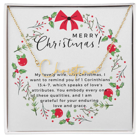 Personalised Name Necklace For Wife ~1 Corinthians 13:4-7~ (Signature Font)