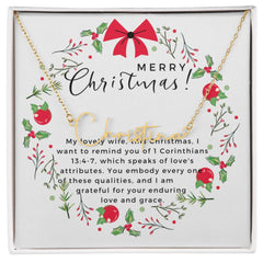 Personalised Name Necklace For Wife ~1 Corinthians 13:4-7~ (Signature Font)