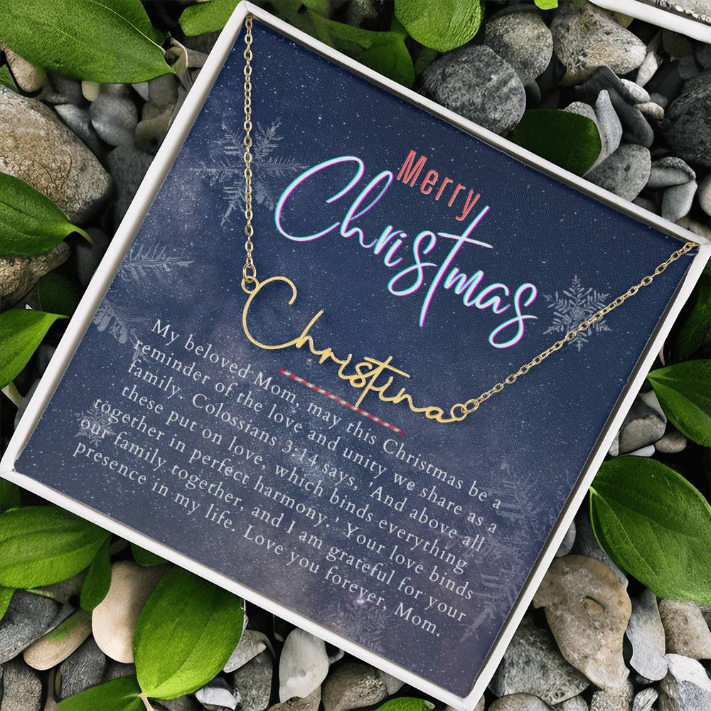 Personalised Name Necklace For Mom ~Colossians 3:14~ (Signature Font)