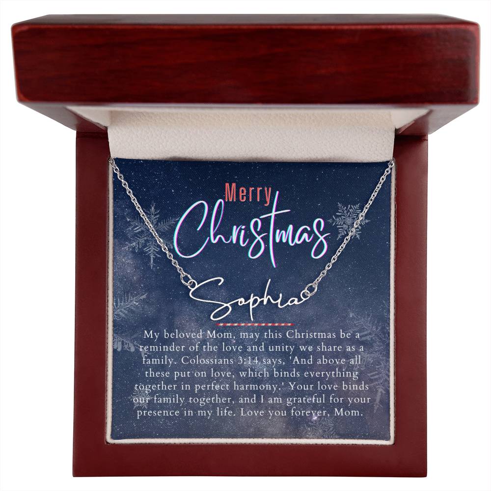 Personalised Name Necklace For Mom ~Colossians 3:14~ (Signature Font)