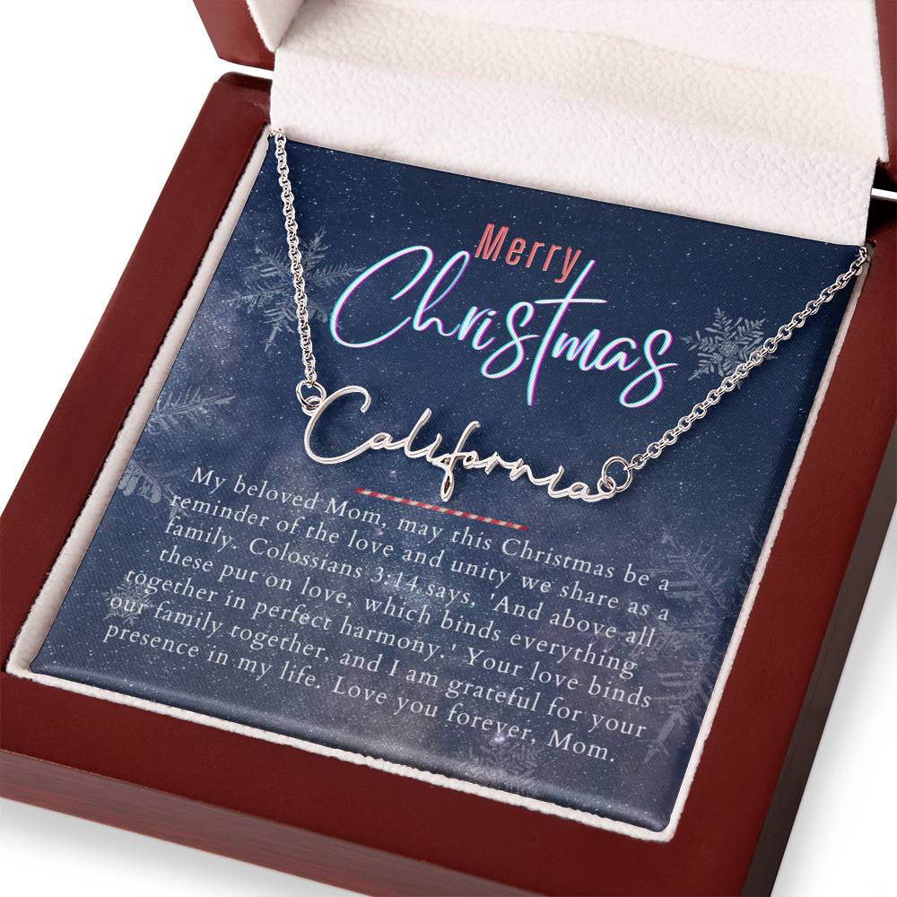 Personalised Name Necklace For Mom ~Colossians 3:14~ (Signature Font)