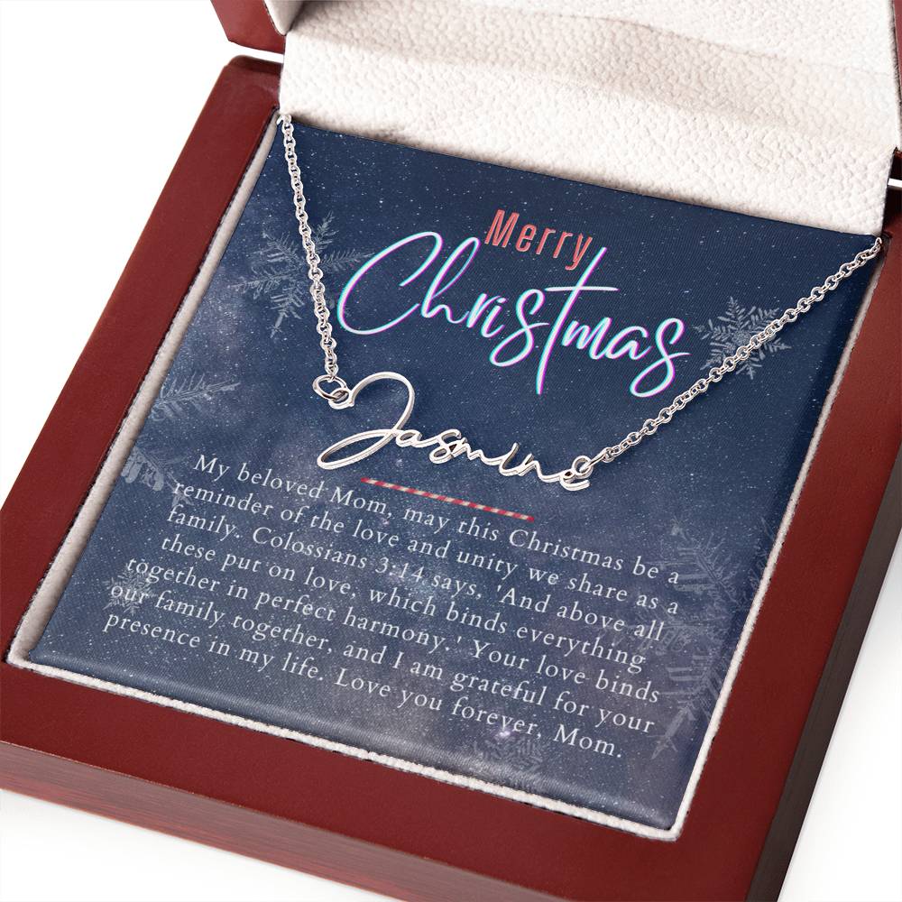 Personalised Name Necklace For Mom ~Colossians 3:14~ (Signature Font)