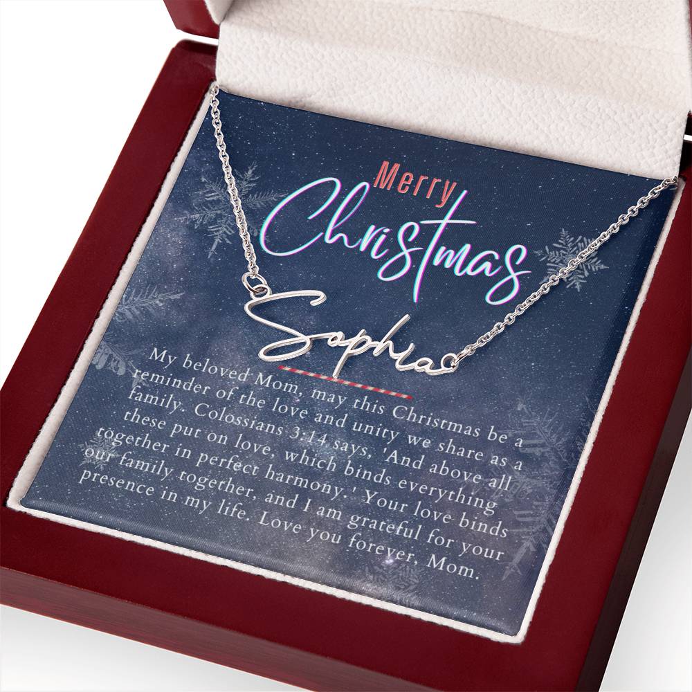 Personalised Name Necklace For Mom ~Colossians 3:14~ (Signature Font)