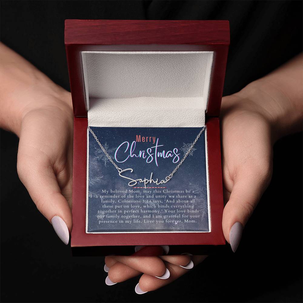 Personalised Name Necklace For Mom ~Colossians 3:14~ (Signature Font)
