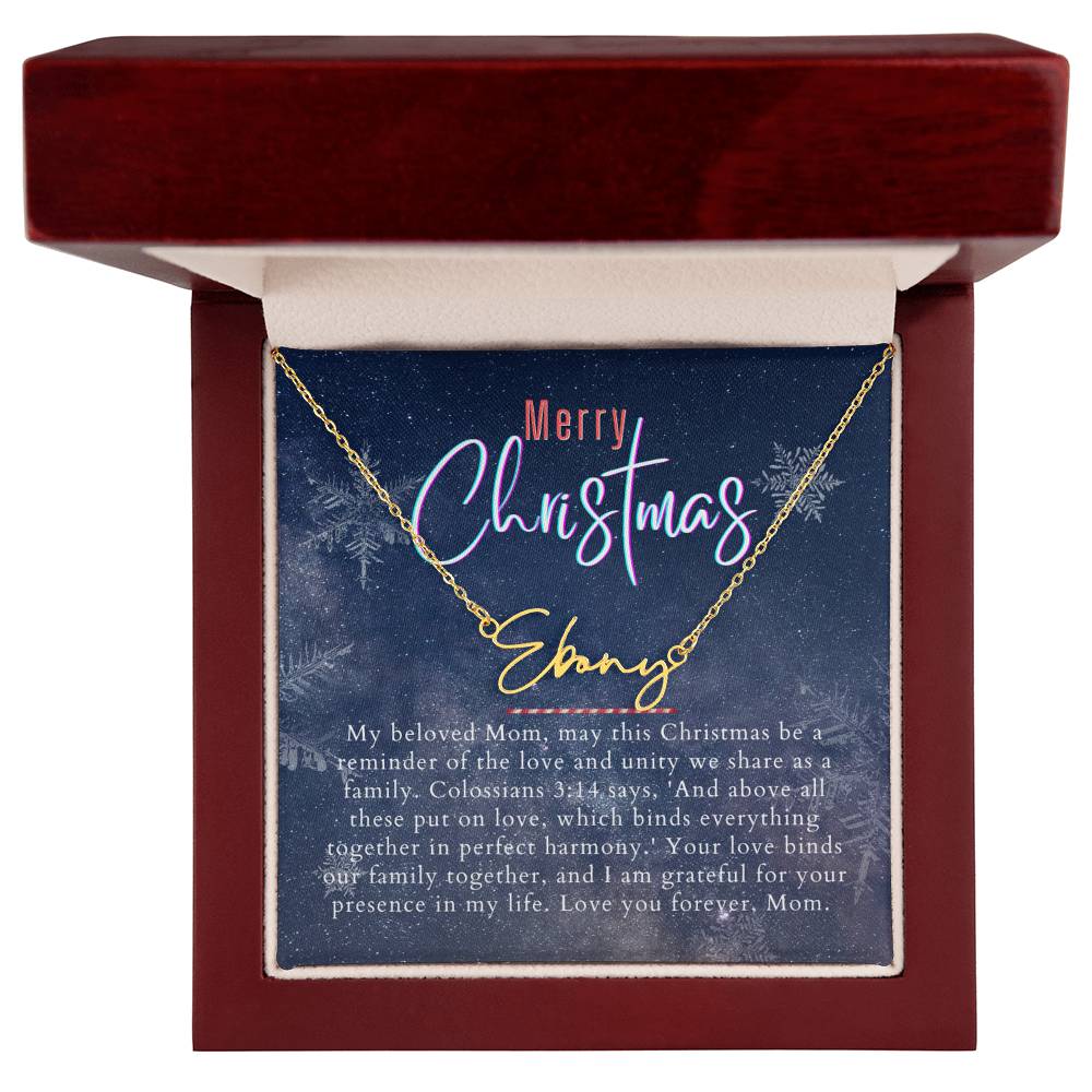 Personalised Name Necklace For Mom ~Colossians 3:14~ (Signature Font)