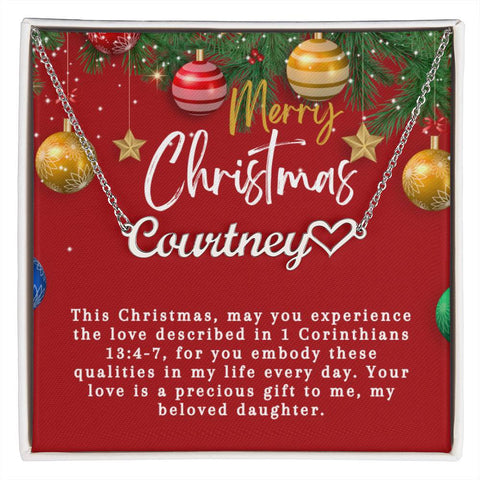 Personalised Name Necklace For Daughter ~1 Corinthians 13:4-7~ (Heart)