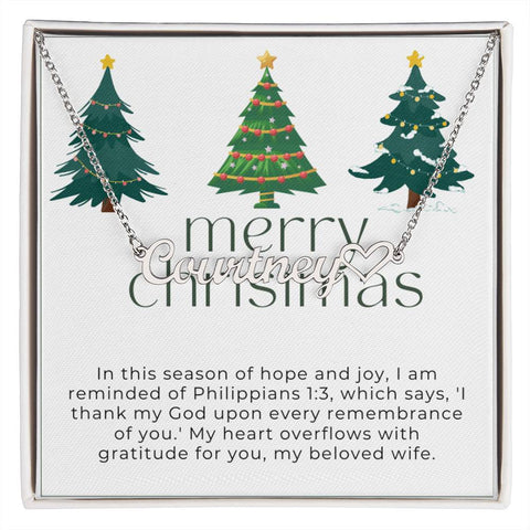 Personalised Name Necklace For Wife ~Philippians 1:3~ (Heart)
