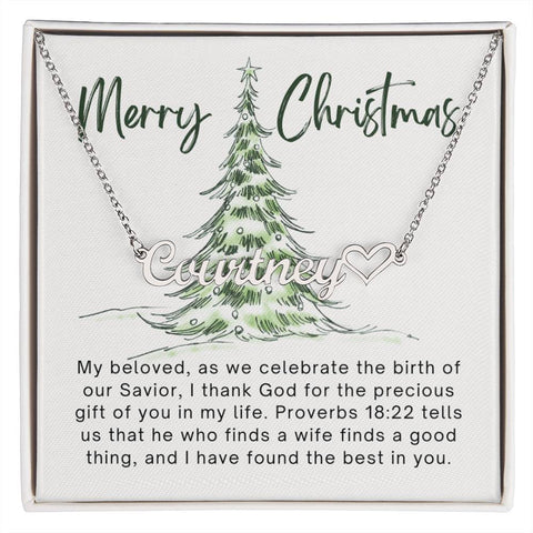 Personalised Name Necklace For Wife ~Proverbs 18:22~ (Heart)