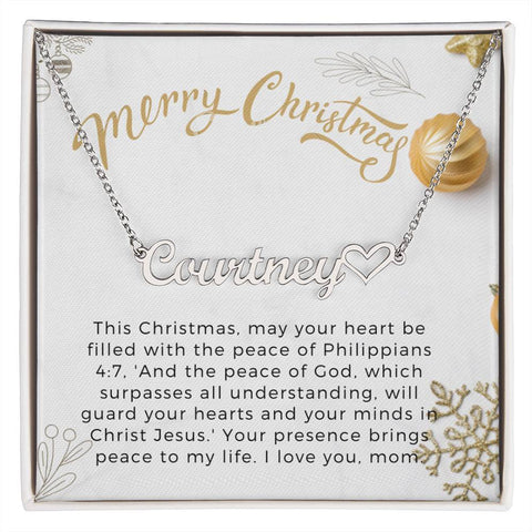 Personalised Name Necklace For Mom ~Philippians 4:7~ (Heart)
