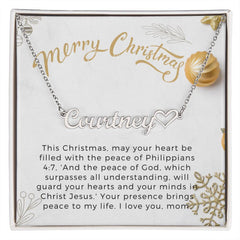 Personalised Name Necklace For Mom ~Philippians 4:7~ (Heart)