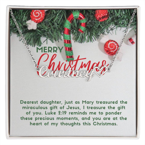 Personalised Name Necklace For Daughter ~Luke 2:19~ (Heart)