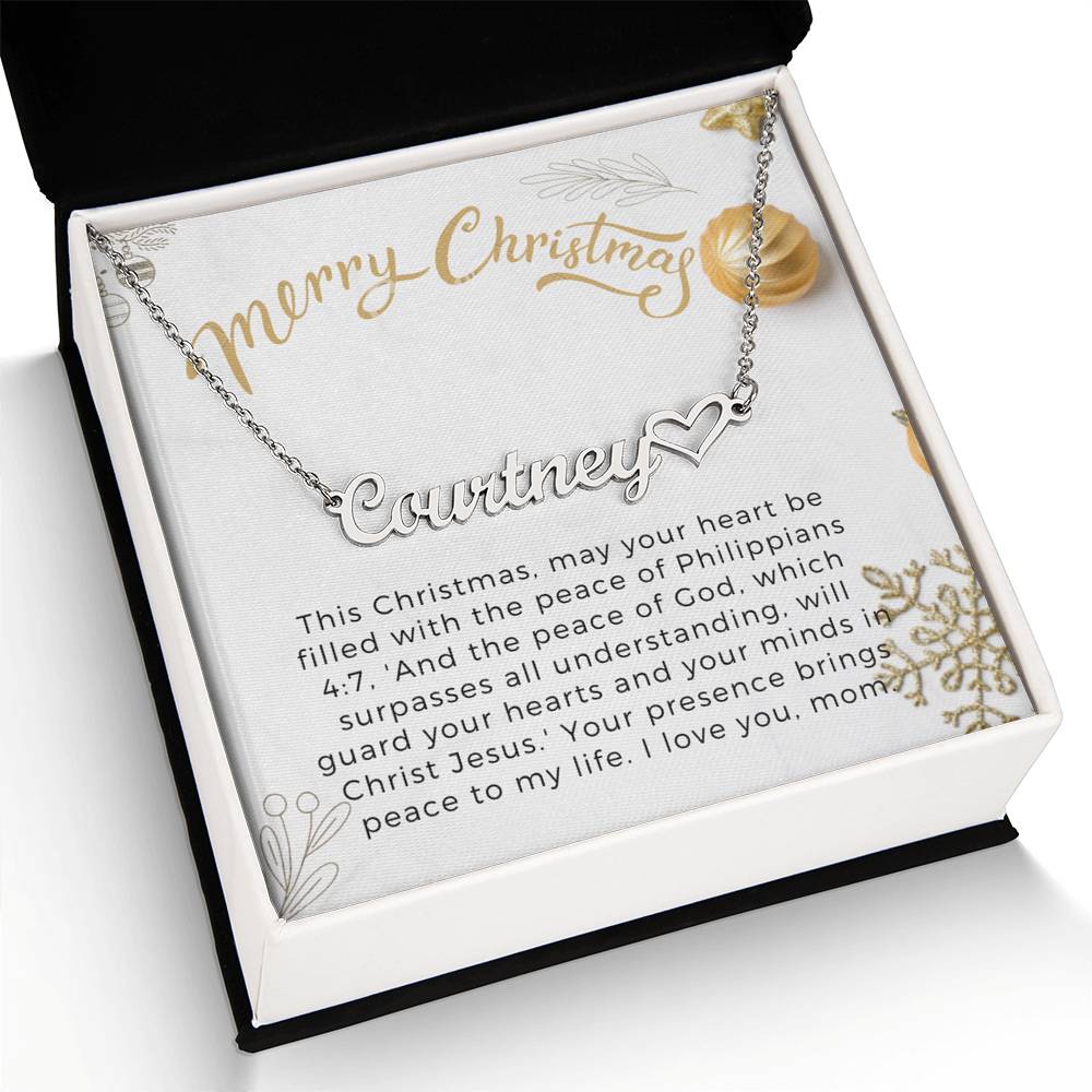 Personalised Name Necklace For Mom ~Philippians 4:7~ (Heart)
